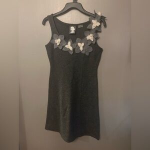 Anthropologie Girls from Savoy Dress - 100% Merino Wool gray w/flower appliqués